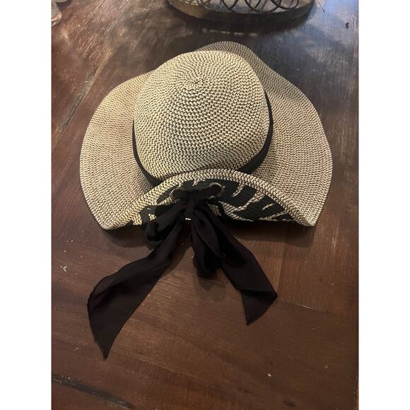 Nine West Accessories - Nine West Women’s Wide Brim Sun Hat Paper Braided Zebra Print Bow